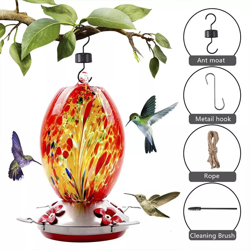 Sherum Hummingbird Feeder Hand Blown Glass - 25 Ounces