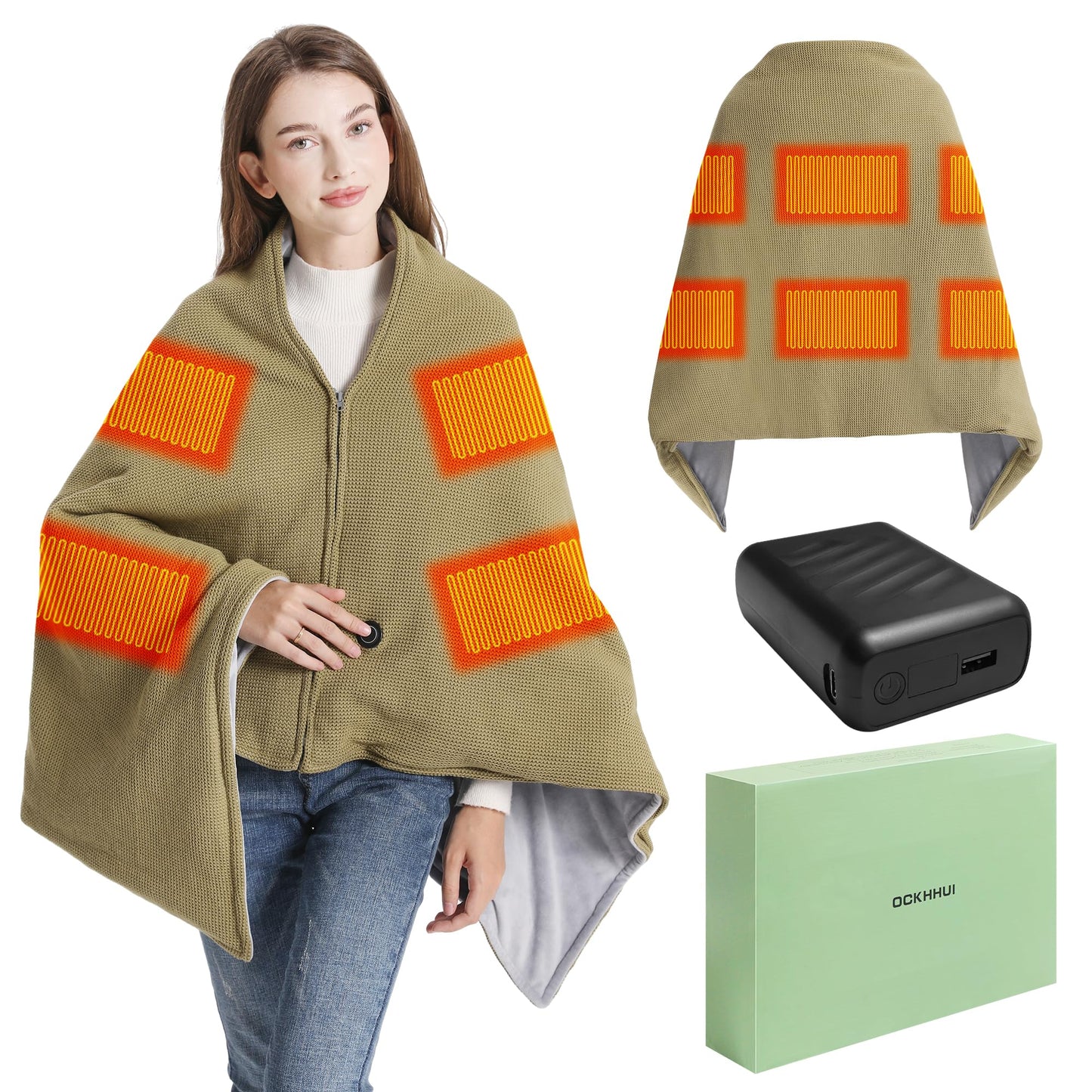 Sherum Portable Soft Zipper Electric Heated Blanket Shawl